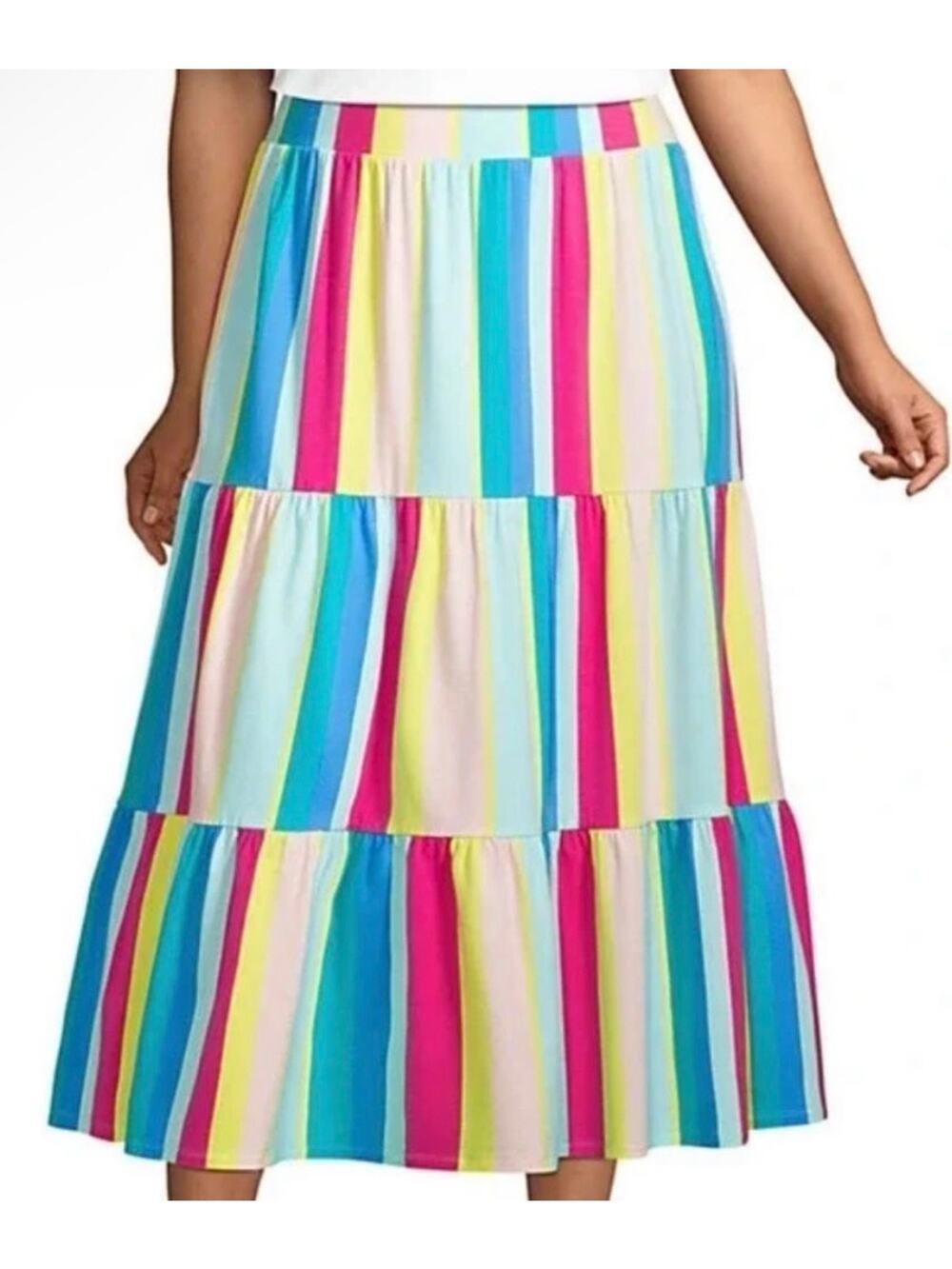 Land's End NWT Women's Multicolored Striped Tiered Maxi Skirt size Large